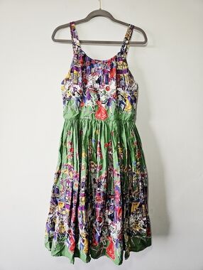 Trashy Diva Green Multicolor Printed Cotton Fit-and-Flare Dress